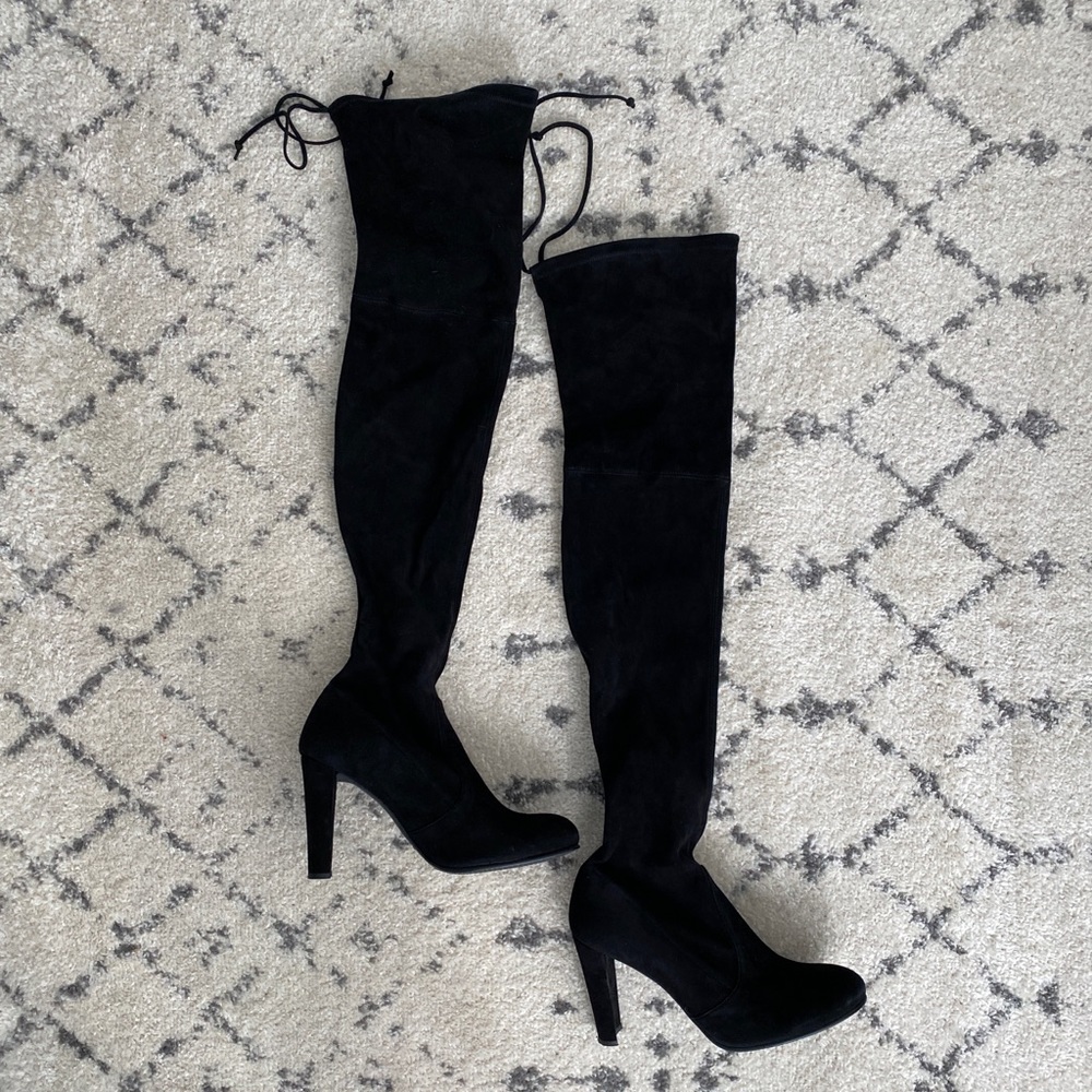 Stuart Weitzman Highland Black Suede Boot Size 9